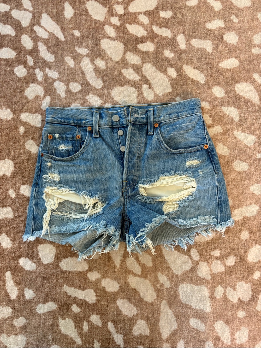 Levi's 501 Original- Fault Line- Light Blue Distressed Denim Cutoff Shorts